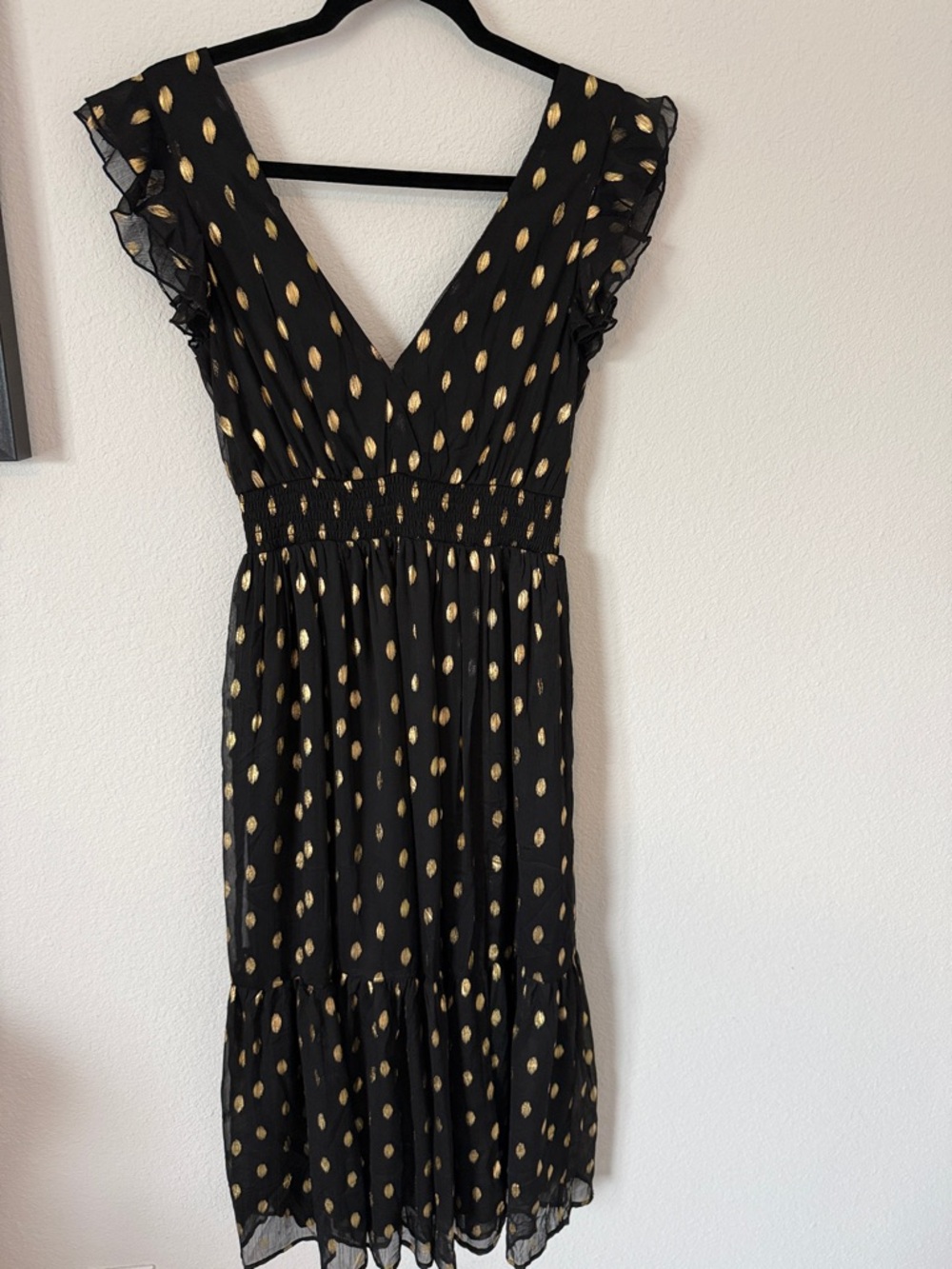 Lulu's Black Midi Dress with Gold Dot Accents